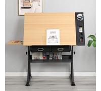 SogesHome Scrivania Disegno ad regolabile con 2 Cassetti per arte, design, disegno, scrittura, pittura, artigianato, disegno, lavoro e studio, 120 x 60 x (70-90) cm,SH-UT-DT1027