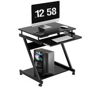 SogesHome Scrivania piccola scrivania per computer con 4 ruote, 2 di cui con freni, tavolo per PC a forma di Z con estrattore per tastiera per casa e ufficio, 60 x 48 cm