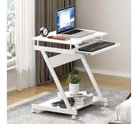 SogesHome Scrivania piccola scrivania per computer con 4 ruote, 2 di cui con freni, tavolo per PC a forma di Z con estrattore per tastiera per casa e ufficio, 60 x 48 cm