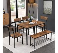 SogesHome Set da 4, 5, 6 tavoli da pranzo per 4 persone, tavolo moderno in legno con sedie e panchina, salvaspazio, per sala da pranzo, cucina