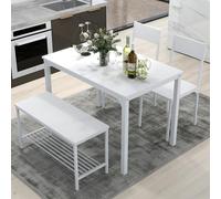 SogesHome Set di Tavolo da Pranzo 4 Pezzi - Tavolo, 2 Sedie e Panchina Con Ripiano in Legno e Struttura in Acciaio per Sala da Pranzo, Cucina