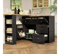 SogesHome Tavolo da bar allungabile 138 - 204 cm - Armadietto da cucina e credenza con vano portaoggetti, scaffale per snack, girevole a 360°, cassetti pieghevoli, tavolo telescopico da cucina (nero)