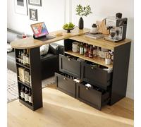 SogesHome Tavolo da bar da cucina a buffet girevole a 360° con 4 cassetti, ripiani aperti per sala da pranzo, studio, soggiorno