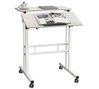 SogesHome Tavolo da scrivania regolabile per computer portatile da 23,6 pollici, supporto per computer portatile da scrivania con carrello, bianco acero