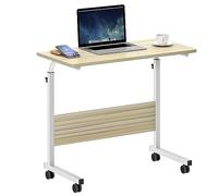 SogesHome Tavolo per computer portatile regolabile in altezza con ruote, tavolino mobile per divano, letto o ufficio, piccola scrivania per casa, ufficio, lavoro seduti e in piedi, 80 x 40 x 71 cm