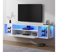 SogesPower Consolle per TV a LED montata a parete con illuminazione, supporto per TV a LED, con supporto, per soggiorno e camera da letto, bianco, 140x28.5x30 cm