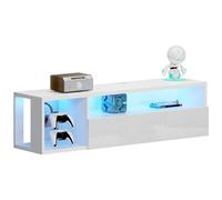 SogesPower Consolle per TV a LED montata a parete con illuminazione, supporto per TV a LED, con supporto, per soggiorno e camera da letto, bianco, 100 x 28,5 x 30 cm