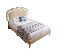 SogesPower Elegante letto imbottito 90 x 190 cm in beige, letto singolo a LED con testiera in lino e luce ambientale, letto per gli ospiti con doppio telaio montato in 45 minuti