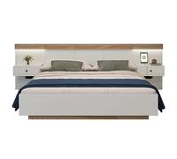 SogesPower Letto matrimoniale sospeso completo con rete a doghe d'aria - Consegna in 3 pacchetti (telaio + 2 comodino) - Design rustico in rovere Sonoma/bianco 180 x 200 cm