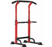 SogesPower Power Tower Dip Station Barra per trazioni per palestra a casa regolabile in altezza attrezzatura per allenamento di forza, rosso