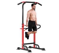 SogesPower Power Tower Dip Station - Supporto per trazioni, per casa, palestra, altezza regolabile, allenamento della forza, attrezzatura per allenamento, barra per trazioni, colore rosso
