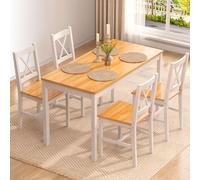 SogesPower Set da Pranzo per 4 Persone, Tavolo da Pranzo con 4 Sedie, Tavolo da Cucina in Legno, Set di Mobili Salvaspazio per Cucina e Soggiorno, Naturale/Bianco
