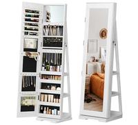 SogesPower Specchio con Organizzatore di Gioielli Girevole 360° e Serratura - Toeletta con Portacollane, Portaanelli e Mensole - Ideale per Regalo, Bianco