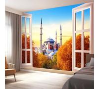 Soggiorno Carta da Parati Murale 250 x 175 cm, Natura Paesaggio Autunnale Architettura Carta da Parati per Parete TV Camera da Letto Decorare, Giallo Decorazione Murale Fotomurale