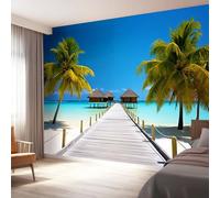 Soggiorno Carta da Parati Murale 300 x 210 cm, Vacanze Al Mare Spiagge Tropicali Isole Carta da Parati per Parete TV Camera da Letto Decorare, Verde Smeraldo Decorazione Murale Fotomurale