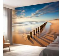 Soggiorno Carta da Parati Murale 350 x 256 cm, Vacanze Al Mare Spiagge Onde Carta da Parati per Parete TV Camera da Letto Decorare, Cachi Decorazione Murale Fotomurale