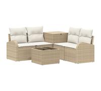 Soggiorno Da Giardino 6 Pezzi Poly Rattan Beige E Bianco Con Tavolo In | Divani componibili, baule impermeabile, telaio in acciaio verniciato, design chic esterno