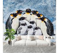 Soggiorno Murale Adesivi da Parete 200x140cm Famiglia Di Pinguini Animali Effetto 3D Murales Carta da Parati in Tessuto non Tessuto Azzurro Poster Design per Sala Giochi Corridoio Lounge Pareti