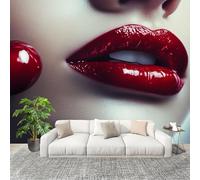 Soggiorno Murale Adesivi da Parete 200x140cm Rosso Effetto 3D Murales Carta da Parati in Tessuto non Tessuto Carattere Labbra Rosse Ciliegia Poster Design per Sala Giochi Corridoio Lounge Pareti