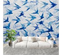 Soggiorno Murale Adesivi da Parete 200x140cm Stampa Di Uccelli Animali Effetto 3D Murales Carta da Parati in Tessuto non Tessuto Blu Poster Design per Sala Giochi Corridoio Lounge Pareti