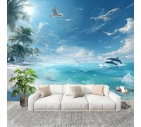 Soggiorno Murale Adesivi da Parete 200x140cm Tema Animali Da Spiaggia Effetto 3D Murales Carta da Parati in Tessuto non Tessuto Blu Poster Design per Sala Giochi Corridoio Lounge Pareti