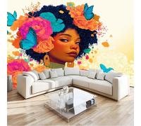 Soggiorno Murale Adesivi da Parete 250 x 175 cm, Bellissimo Fiori Farfalle Donne Murales Carta da Parati in Tessuto non Tessuto, Colorfule Poster Design per Sala Giochi Corridoio Lounge Pareti