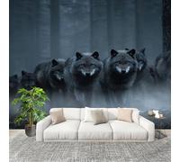 Soggiorno Murale Adesivi da Parete 250x175cm Branco Di Lupi Della junglea Animale Effetto 3D Murales Carta da Parati in Tessuto non Tessuto Nero Poster Design per Sala Giochi Corridoio Lounge Pareti