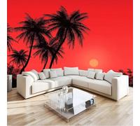 Soggiorno Murale Adesivi da Parete 300 x 210 cm, 3D Piante Mare Tramonto Murales Carta da Parati in Tessuto non Tessuto, Rosso Nero Poster Design per Sala Giochi Corridoio Lounge Pareti