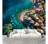 Soggiorno Murale Adesivi da Parete 300x210cm Paesaggio Della Città Costiera Effetto 3D Murales Carta da Parati in Tessuto non Tessuto Multicolore Poster Design per Sala Giochi Corridoio Lounge Pareti