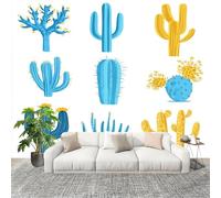 Soggiorno Murale Adesivi da Parete 300x210cm Pianta Il Cactus Effetto 3D Murales Carta da Parati in Tessuto non Tessuto Bianco Poster Design per Sala Giochi Corridoio Lounge Pareti