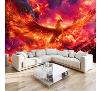 Soggiorno Murale Adesivi da Parete 350 x 256 cm, Fantasia Bellissimo Fuoco Uccello Gigante Murales Carta da Parati in Tessuto non Tessuto, Rosso Poster Design per Sala Giochi Corridoio Lounge Pareti