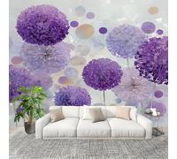 Soggiorno Murale Adesivi da Parete 350x256cm Arte Del Dente Di Leone Viola Effetto 3D Murales Carta da Tessuto non Tessuto Di Colore Chiaro Poster Design per Sala Giochi Corridoio Lounge Pareti
