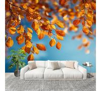Soggiorno Murale Adesivi da Parete 350x256cm Foglie Autunnali Che Cadono Effetto 3D Murales Carta da Parati in Tessuto non Tessuto Oro Poster Design per Sala Giochi Corridoio Lounge Pareti