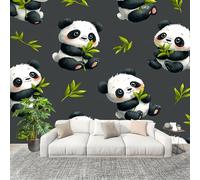Soggiorno Murale Adesivi da Parete 350x256cm Stampa Di Panda Animale Dei Cartoni Animati Effetto 3D Murales Tessuto non Tessuto Nero Poster Design per Sala Giochi Corridoio Lounge Pareti