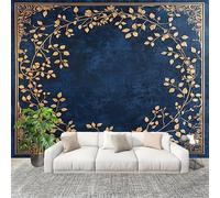 Soggiorno Murale Adesivi da Parete 350x256cm Vitigni Dorati D'Epoca Effetto 3D Murales Carta da Parati in Tessuto non Tessuto Blu Scuro Poster Design per Sala Giochi Corridoio Lounge Pareti