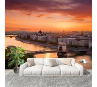 Soggiorno Murale Adesivi da Parete 400x280 cm Edifici Della Città Del Tramonto Parati in Tessuto non Tessuto Giallo-Arancio Poster Design per Sala Giochi Corridoio Lounge Pareti