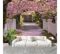 Soggiorno Murale Adesivi da Parete 400x280 cm Sentiero Dei Ciliegi In Fiore Nel Giardino 3D Murales Carta da Parati in Tessuto non Tessuto Rosa Poster Design per Sala Giochi Corridoio Lounge Pareti