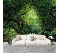 Soggiorno Murale Adesivi da Parete 400x280 cm Uccelli Sulla Strada Tra La junglea Di Bambù Effetto 3D Murales Carta da Tessuto non Tessuto Verde Poster Design per Sala Giochi Corridoio Lounge Pareti