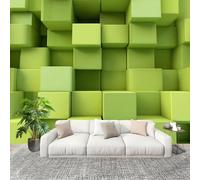 Soggiorno Muralo 200x140cm Geometria Dello Spazio Quadrato Fotomurali Non Tessuto Decorazione Arte Murale Moderna Verde per Casa Ufficio Sala da Pranzo e Cucina Ristorante