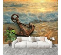 Soggiorno Muralo 300x210cm Ancora Sulla Spiaggia Dell'Oceano Fotomurali Non Tessuto Decorazione Arte Murale Moderna Di Colore Chiaro per Casa Ufficio Sala da Pranzo e Cucina Ristorante