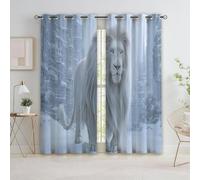 Soggiorno Occhielli Tende Città Fantasy Leone Bianco 140L x 245A cm 2-Pcs, Poliestere Termoisolanti Opache Bianco Tende Camera Letto Bambini e Adolescenti