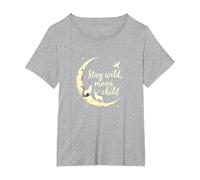 Soggiorno Wild Moon Bambino Mistico Cielo Notturno Maglietta, Donna Plus-Size, Grigio Melange, 1X