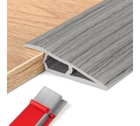 Soglia di Dislivello Pavimento in PVC, Profilo di Transizione Pavimento per Dislivello di, Pavimento Bordo Autoadesivo (Legno Grigio, 10~15mm(H),1M(L))