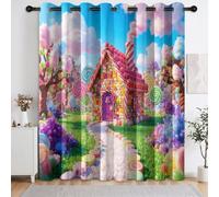 Sognatore Zucchero D'Orzo Casa Caramelle Rosa Set di 2 Tende oscuranti | Tende oscuranti con occhielli, isolamento termico, fantasia da favola, per camera da letto, soggiorno, 132 x 240 cm