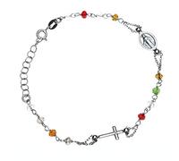 Sogni d'Argento Bracciale Rosario Donna Argento 925% con Perline Multicolor Rainbow e Inserti Croce e Madonna. Lunghezza 19 cm