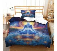 Sogno Buddha Stampa Tridimensionale Lenzuola Set Di Tre Pezzi Sogno Buddha Copriletto Microfibra Superiore Incassate Con Cerniera DeliGattoo E Lavabile Single（135x200cm）