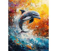 Sogno Dipingere con i Numeri per Adulti Kit Delfino Paint by Numbers Fai-da-Te su con Pennelli e Colori Acrilici Set Creativo per Adulti Principianti con Cornice per Decorazione Murale 60x80cm F-630