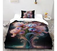 Sogno Iris Copripiumino Stampa 3D Bello Fiore Set Di Biancheria Morbida Microfibra Chiusura A Zip Per Bambini/Ragazzi Con 1 Federe Single(135x200cm)