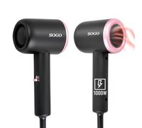 SOGO Asciugacapelli compatto da 1000 W leggero e portatile - Asciugacapelli da viaggio per capelli veloce e senza sforzo - Mini asciugacapelli professionale a 2 velocità per uso quotidiano - Cavo