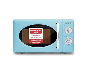 Sogo Microonde bianco con capacità di 20 l - Microonde 5 Potenze e Funzione Scongelamento - Microonde 700 Watt con Timer 30 Minuti e Stile Vintage - Senza Grill Piatto girevole (Blu)